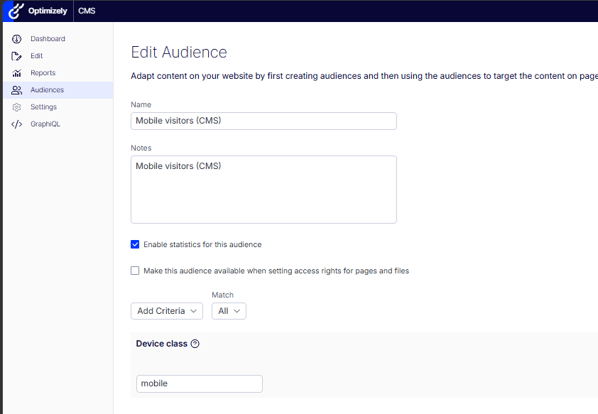 The Mobile visitors (CMS) audience